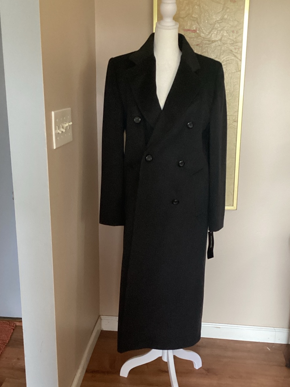 Jones New York Long Double-Breasted Black Trench Coat